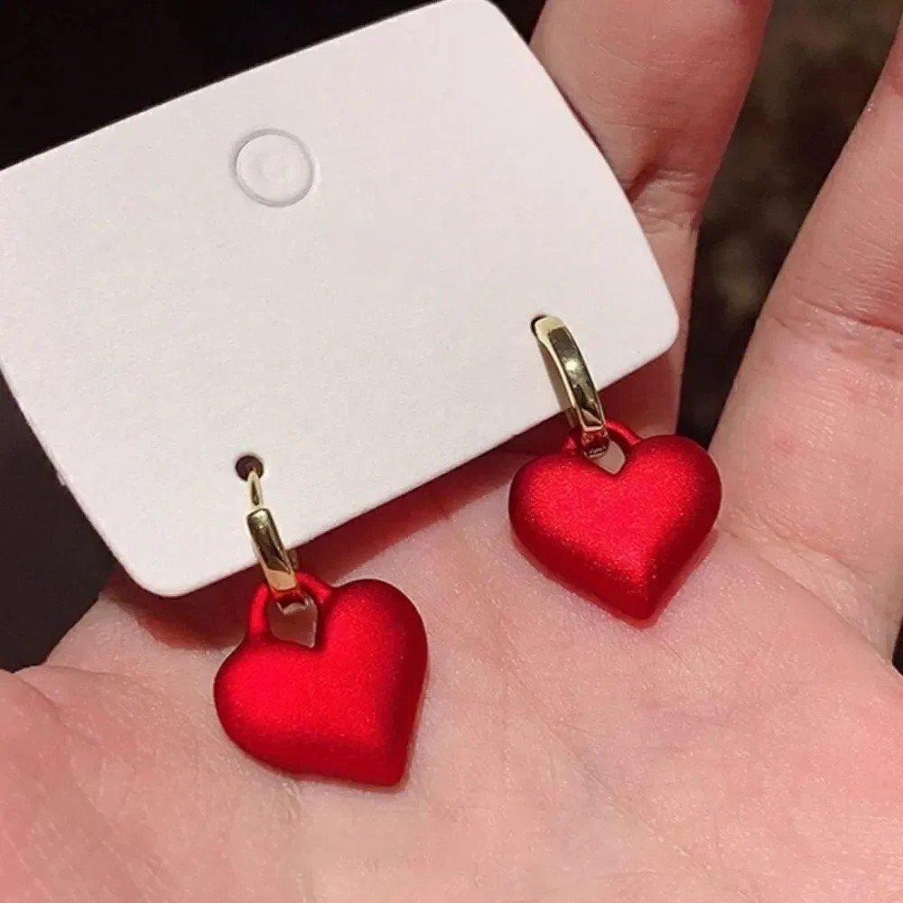 Shiny Red Heart Earrings for girls